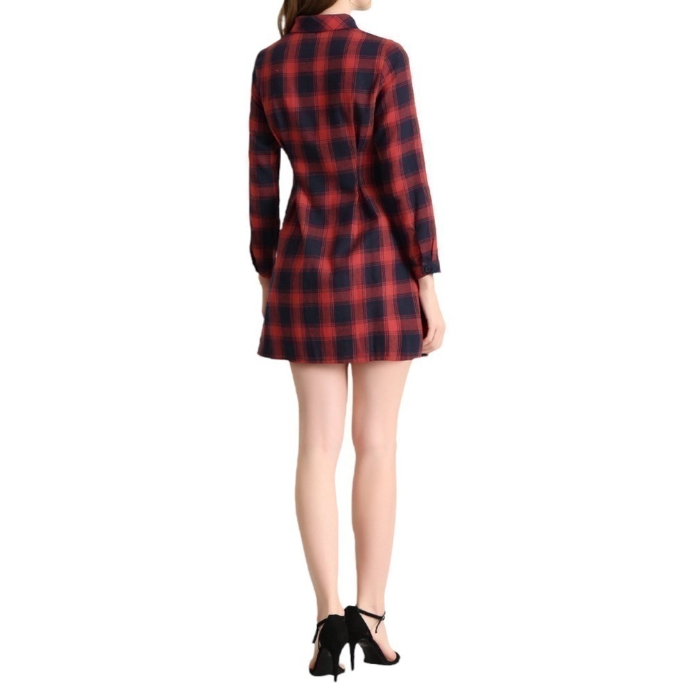 Allegra K Red Plaid Shirt Dress Medium